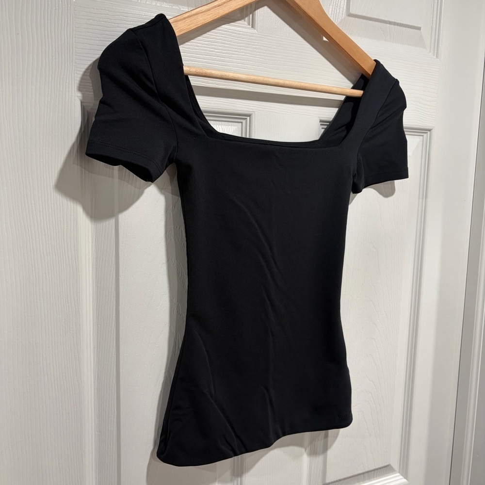 2/$40 Aritzia Contour Black Short Sleeve Scoop Neck Top - Picture 2 of 7